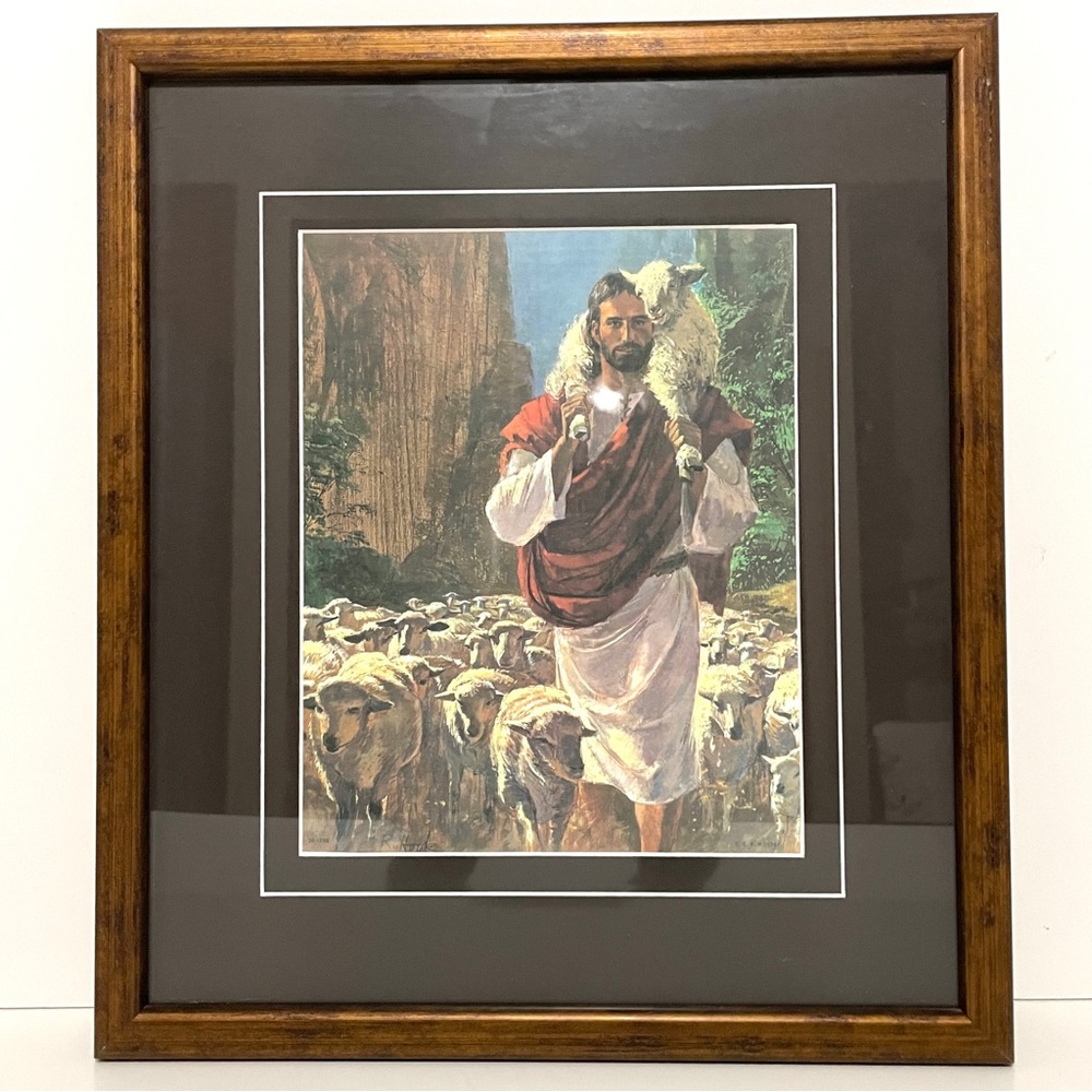 The Good Shepherd by Richard Hook Print Wall Art Gold Metal Frame 14” x 16”